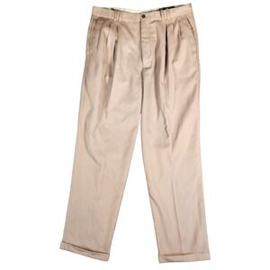 J. Riggings Pleated Dress Pants Mens 34x31 Tan Excellent Cuffed Straight Leg